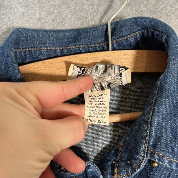 Denim maxi Dress Womens 14 Full Button Front Western Studded Cowboy Boots Hat - Picture 8 of 15